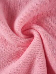 Plus Size Fall Winter Pearl Detail Knit Cardigan, Ladies V-Neck Button Front Long Sleeve Slim Commute Daily Outer Sweater - Pink - View 5