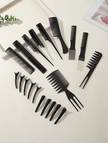 1-Piece Hair Comb Set, Professional Hair Styling Comb Set, With Hair Clips, Suitable For Barbershops And Home Use, Hair Tools, Hair Products And Accessories, A Must-Have For Barbershop Beauty Travel, And A Good Item For Back-To-School Season And Tra - Black - View 4