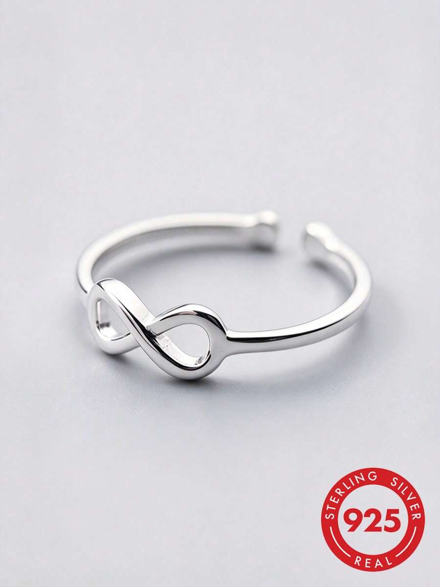 HuooNew 1pc Simple 925 Sterling Silver Infinity Symbol Open Ring Women's Daily Wear Hand Jewelry - Silver - View 1