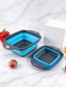 1pc/2pcs Large And Small Collapsible Strainer Basket, Foldable Space-Saving Design, Quick And Convenient Deployment, Suitable For Kitchen And Restaurant Vegetable And Fruit Washing, Fast Draining - 1pc Small + 1pc Large - Square/Blue - View 7
