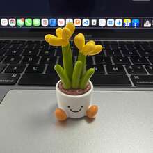 4 Styles Cartoon Potted Plant Car Decor, Slip-Resistant Base Design, Dual Use For Car Interior & Desktop, Universal Fit - Cartoon Bonsai - View 11
