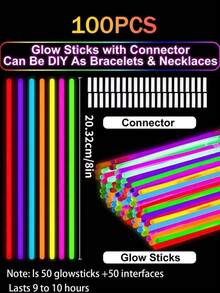 1pc/100pcs/200pcs Glow Stick Bracelets And Necklaces, Glow Party Gifts, Neon Party Glow Necklaces And Glow Bracelets With Connectors, Suitable For Easter, Christmas Decoration, Halloween Decoration Supplies Set, New Year, Birthday Party, Back To School, Bachelor Party, Holiday Party, Celebration, Football Party Supplies - Multicolor - View 3