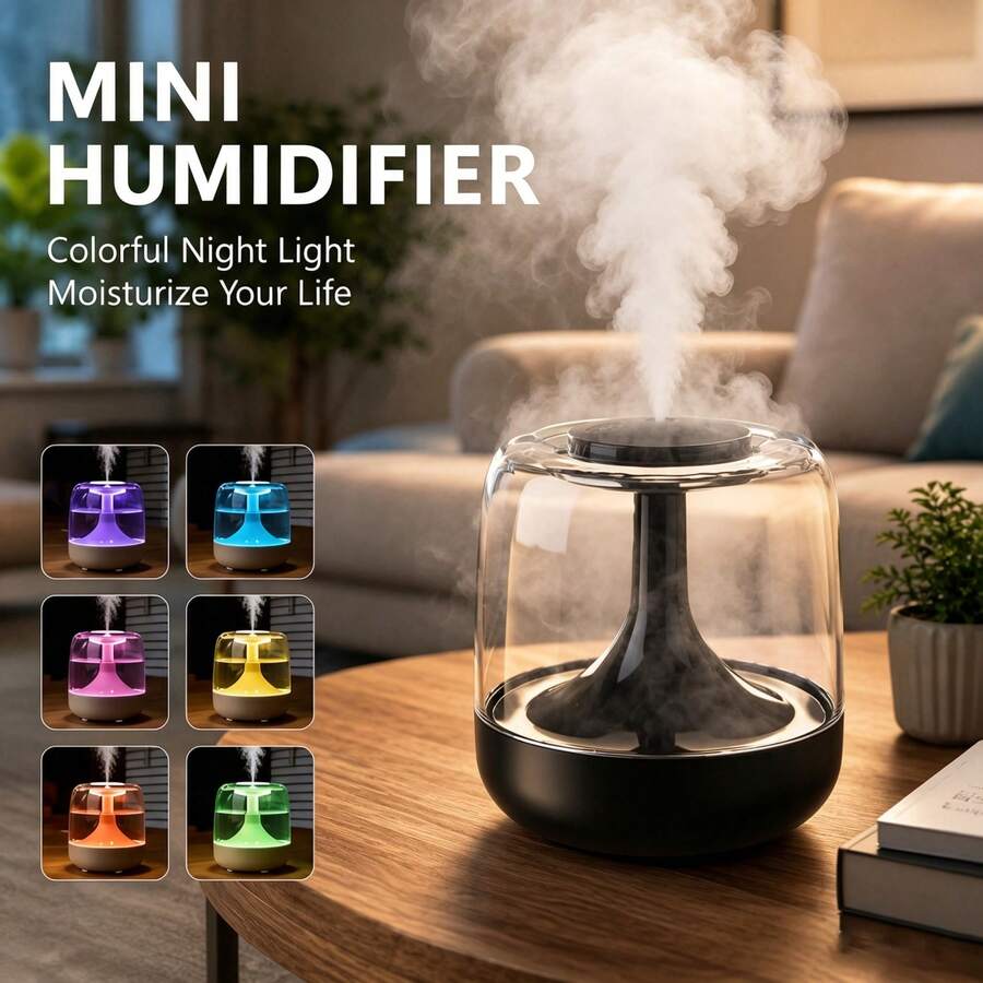 Bedroom Mini Humidifier Small Home Use Large Capacity Mist Aromatherapy Diffuser High Mist Output USB Humidifier Top Fill Large Capacity Suitable For Bedroom Nursery Plants Moisturizing With 7 Color Lights Quiet Operation - Mist - View 1