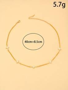 1pc Women's Delicate Octagonal Star Rhinestone Choker, Sparkling Crystal Star Spaced Chain Necklace, Minimalist Daily Jewelry Gift - XL4201 Gold - View 4