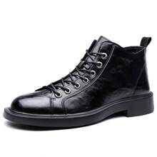 Men's Textured Leather High-Top Casual Boots, Round Toe Lace-Up, Metal Eyelets, Stitching Detail, Thick Sole Heel, Pull Tab, Everyday Casual Work Shoes - Black - View 10
