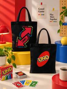 Mattel UNO Tote Bag, Canvas Shoulder Handbag With UNO Logo & Reverse Card Pattern, Reusable Casual Bag Gift For UNO Game Fans, Halloween Gift - Multicolor - View 2