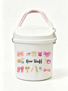 Stylish Cosmetics Print Swing Lid Car Trash Can, Detachable Hanging Rope,Multifunctional Desktop Sundry Storage Bucket, Makeup Brush Holder, Car Interior Decor, Back To School Holiday Gift,Household Essentials And Portable Travel Containers - Multicolor - View 15