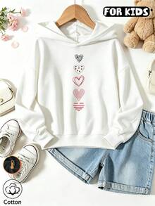 Girls Vertical Mixed Hearts Print Hoodie, Casual Long Sleeve Hooded Sweatshirt - White - View 10