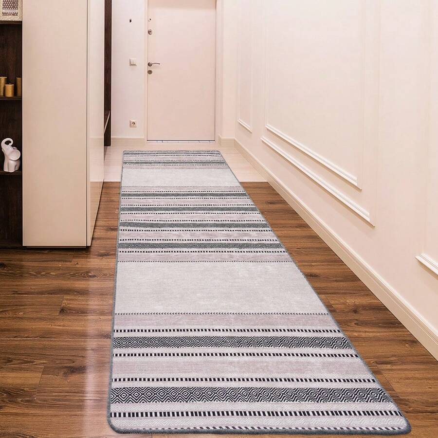 Chilai Home Minimalist Geometric Dijital Print Area Rug, Modern Runner Rug , Non Slip Rug, Machine Washable Floor Mat For Living Room, Bedroom & Home Decor, Made In Turkey - Beige - View 1