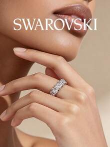 SWAROVSKI 5572686 Wave Pave 水晶戒指 不對稱彎曲開口式手鐲 女友生日禮物 - 銀色 - 查看 2