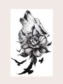 Black Personalized Large Arm Tattoo Stickers Wolf Head Floral Bird Pattern Party Gift Holiday Gift DIY Music Festival Temporary Waterproof Tattoo Stickers For Arm Waist Abdomen Back Leg - Black - View 8