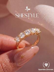 1pc Moissanite Ring, 0.3ct Five-Star Diamond Inlaid Design, Elegant Fashion Jewelry, Romantic Couple Gift, Suitable For Valentine's Day, Christmas And Birthday - Five-star Diamond Array - View 8