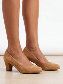 Round Toe Comfortable High-End High Heel Women's Shoes Commuter Plain Design All Season - Camel - View 4