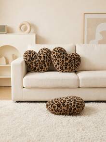 1 Leopard-Print Heart-Shaped Plush Pillow, Soft And Fluffy Filling Decorative Pad, Suitable For Sofa, Living Room, Bedroom Home Decoration, Beautiful And Generous. - A - View 6