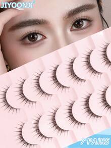 7 đôi lông mi giả 3D kiểu tự nhiên dáng chéo, lông mi giả lông chồn mềm xốp, phù hợp trang điểm hàng ngày - màu đen - Xem 1