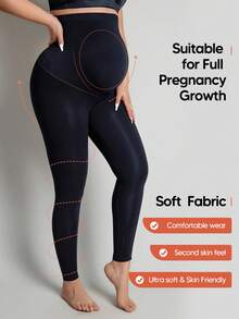 Maternity High Waisted Belly Support Leggings With Expandable Belly Panel Casual Black Spring Fall - Black - View 1