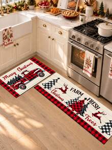 1/2pcs Christmas Kitchen Decor Rug, Winter Kitchen Mat And Pad, Non-Slip Washable Absorbent Kitchen Accessories Decorative Mat, Christmas Holiday Gift! - Multicolor - View 4