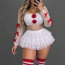 DISFRAZ WOMAN PAYASITA CRAZY INCLUYE CALCETAS IDEAL PARA HALLOWEN TALLA 28 A 32 - Blanco - Ver 4