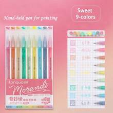9pcs Morandi Color Gel Pen Set, Gradient Transparent Barrel, 0.6mm Ballpoint Tip, Suitable For Drawing, Fluorescent Marking, Student Back To School Stationery Gift - Multi-color - View 11