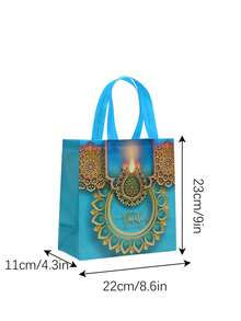 Diwali Gift Bags Happy Deepavali Festival Of Lights Printed Tote Bags With Handles Multicolor Diya Floral Design Party Favor Bags For Holiday Gift Wrapping Candy Treat Storage(4/12/20PCS) - Multicolor - View 11