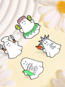 Cute Cartoon Ghost Enamel Pins, Funny Multi-Style Ghost Metal Brooch, Halloween Badge For Backpack Jacket Decor - Multicolor - View 4