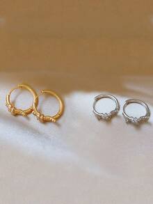 1 Pair Elegant Minimalist Knot Design Earrings, Casual Versatile High-End Ear Jewelry - Hoop Earrings - View 1