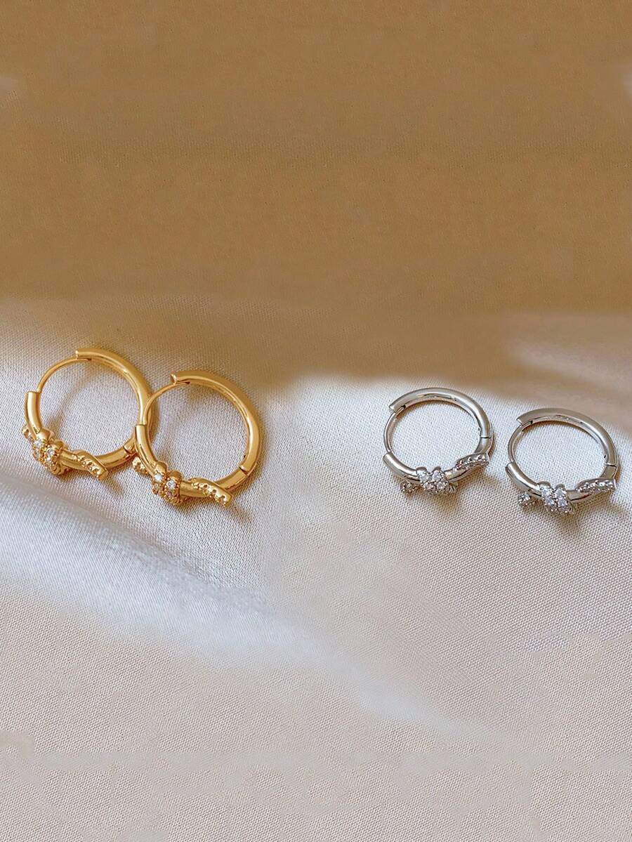1 Pair Elegant Minimalist Knot Design Earrings, Casual Versatile High-End Ear Jewelry - Hoop Earrings - View 1
