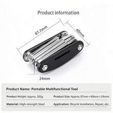 16 In 1 Portable Foldable High Carbon Steel Bicycle Multi Repair Tool, Outdoor Cycling Style Black Compact Shape Hex Wrench Screwdriver Socket Hand Tool For Mountain Road Bike Motorcycle Emergency Maintenance - 1 - View 10
