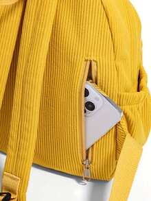 Unisex Corduroy Small Backpack, Casual Travel Bag, Fashionable Minimalist Versatile Commuter Backpack - Multicolor - View 9