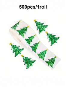 500pcs/Roll Glitter Christmas Tree Stickers Roll, Self-Adhesive Reward Stickers For Kids Classroom, School DIY Crafts & Holiday Cards, Baby Shower - Multicolor - View 10