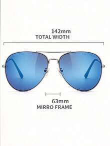 1 Pair Women Classic Aviator Sunglasses, Silver Metal Frame Blue Reflective Lens, Fashion Pilot Eyeglasses, Summer Travel Daily Wear - Multicolor - View 5