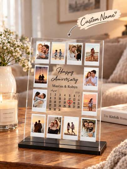 1pc Customized Photo Plaque, Anniversary Photo Collage Poster Acrylic, Personalized Acrylic Plaque, Customized Wedding Photo Gift, Photo Acrylic Plaque, Customized Photo Album Cover, Personalized Photo Frame, Suitable For Her/Boyfriend/Girlfriend Customized Photo Plaque, Applicable For Anniversary, Valentine's Day, Mother's Day, Birthday, Children's Day, Father's Day, Graduation, Wedding, Souvenir, Reusable, Cute, High Quality, Eternal Love