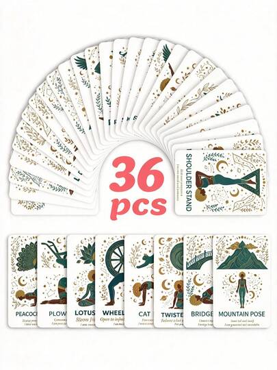 36 Mini Yoga Cards, Yoga Poses Learning Cards, Mindfulness Meditation Flashcards With Positive Affirmations - Birthday Gift For Yoga Lovers, Suitable For Yoga And Yoga Classes - Featuring Fun Cartoon Yoga Poses, Colorful Designs, Including Animal Yoga Illustrations