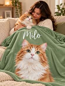 Personalized Pet Blanket With Pet Photo + Name, Custom Dog Blanket, Cat Pattern Blanket, Pet Photo Blanket, Dog Portrait, Dog Mom, Dog Dad Gift - Multicolor - View 7