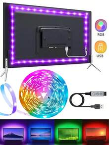 RGB LED Light Strip, USB 5V Powered, 3-Button Controller, Suitable For Home Decor, Party, Holiday, Living Room Lighting, Bedroom And TV Backlight - Multicolor - View 2