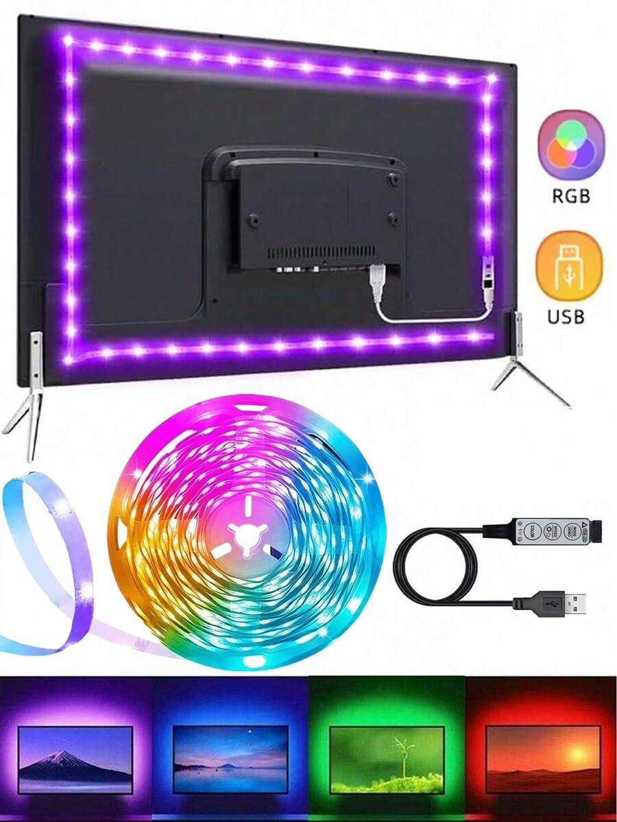RGB LED Light Strip, USB 5V Powered, 3-Button Controller, Suitable For Home Decor, Party, Holiday, Living Room Lighting, Bedroom And TV Backlight