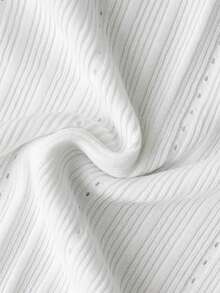 Black & White Contrast Color Small Lapel Ribbed Knit Slim Fit Waist Hollow Out Detail Ruffle Flare Long Sleeve Base Layer Top For Women - White - View 9