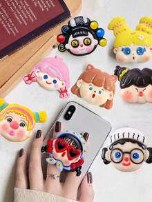 Cartoon Big Hair Bear Phone , Transparent Glitter Airbag Telescopic Grip, Compatible With Phone Case, Desktop Portable Ring Stand, Birthday Gift - Multicolor - View 3
