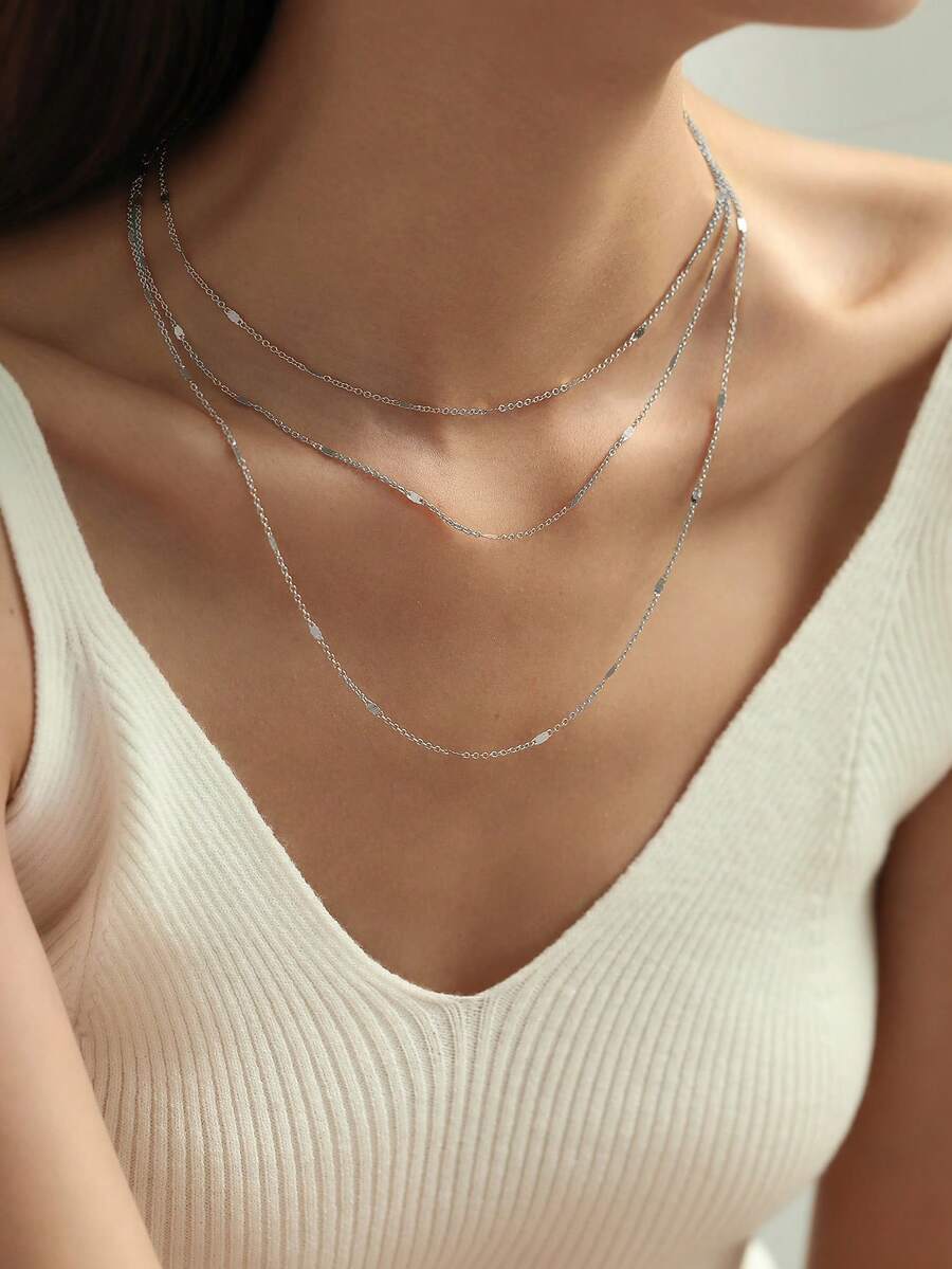 Nooxian 1pc Women's Minimalist Multi-Layer Chain Necklace (Random Flattened Quantity And Spacing)