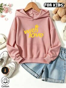 Teen Girls Cute Star Slogan Graphic Sweatshirt, Girls Love Letter Pullover Sweatshirt - Nude Pink - View 8