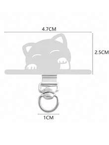 2pcs Set (1 Stainless Steel Clip + 1 Spring Ring) 360° Rotatable Cartoon Cat Stainless Steel Connector, With Metal Cat Head Spring Buckle, Hook, Finger Ring Buckle, For Connecting Phone And Lanyard, Phone Case Charging Port Insertable Fixed Bracket Metal Plate, Sturdy And Durable, Outdoor Anti-Drop Phone Lanyard Connector, Smartphone Accessory - Multicolor - View 9
