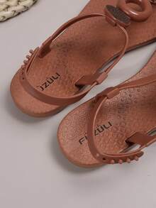 Women's Casual PVC Plastic Flat Thong Sandals, Non-Slip Fashion Beach Slippers For Summer - Brown - View 5
