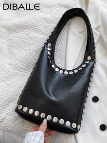 1pc Punk Style Rivet Embellished Bucket Bag, Women Fashion Tote Shoulder Bag, Versatile Casual Handbag For Outdoor, Medium Size , Punk - Multicolor - View 16