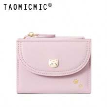 Women's PU Short Wallet, Cute Cat Decor Snap Flap Wallet, Zipper Coin Pocket, Multiple Card Slots And Photo Slot, Suitable For Daily Storage - Multicolor - View 12