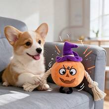 10pcs Halloween Pumpkin Plush Dog Rope Toy, Witch Hat Design Interactive Tug Fetch Chew Toy For Pets Training - Ginger - View 8