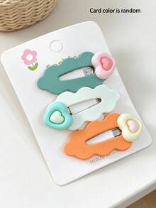 3pcs Women's Sweet Candy Color Cloud & Heart Hair Clips, Matte Contrast Color Hollow Side Clips, Student Girl Daily Bangs & Loose Hair Accessories - Multicolor - View 6