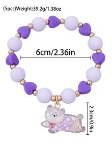 5Pcs Girls Elastic Bead Bracelet, Sweet Resin Shiny Rabbit Bear Cat Dog Glitter Pendant Bracelet, Children Cute Costume Jewelry Accessory - Multicolor - View 2