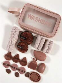 19pcs Makeup Tool Set Includes Makeup Bag, DIY Ice Compress Tool, Rabbit-Shaped Face Brush, Makeup Brush Wash Bowl, Triangle Powder Puff, Cushion Powder Puff, Finger Powder Puff, Makeup Remover Powder Puff, Makeup Applicator Suitable For Powder, Liquid, Face Makeup Tools Specially For Contour, Eye And Eye Corner Areas - Brown - View 12