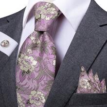 Men's Dusty Pink Floral Jacquard Tie Pocket Square Cufflinks Tie Clip 4Pcs Set, Cufflinks Random Pattern, Wedding Business Suit Accessories - Dusty Pink - View 4