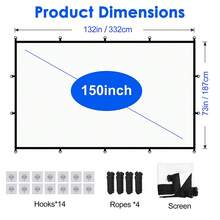 WEIJIEMING Projector Screen With Built-In Hooks, 84/100/120/150 Inch, 16:9 Aspect Ratio, Foldable And Portable, Wrinkle-Resistant, Indoor/Outdoor Use, Double-Sided Projection Screen, Suitable For Home, Party, Office, Classroom And More, Back To School Essential - View 10